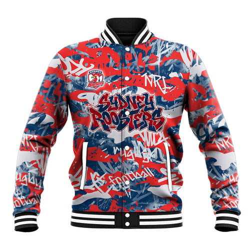 Sydney Roosters Rugby Baseball Jacket Graffiti Typography Urban Camo Abstract Street Style
