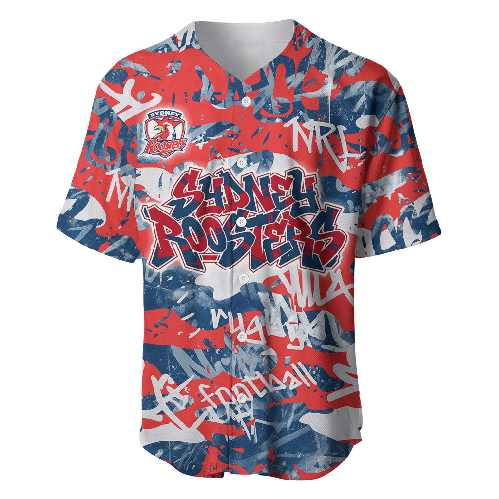 Sydney Roosters Rugby Baseball Jersey Graffiti Typography Urban Camo Abstract Street Style