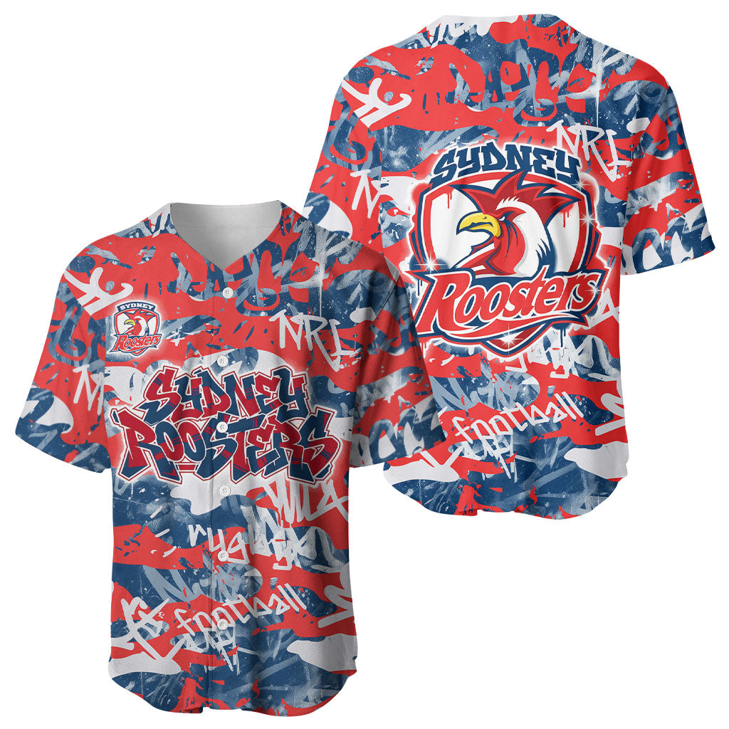 Sydney Roosters Rugby Baseball Jersey Graffiti Typography Urban Camo Abstract Street Style