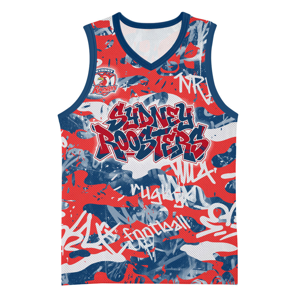 Sydney Roosters Rugby Basketball Jersey Graffiti Typography Urban Camo Abstract Street Style