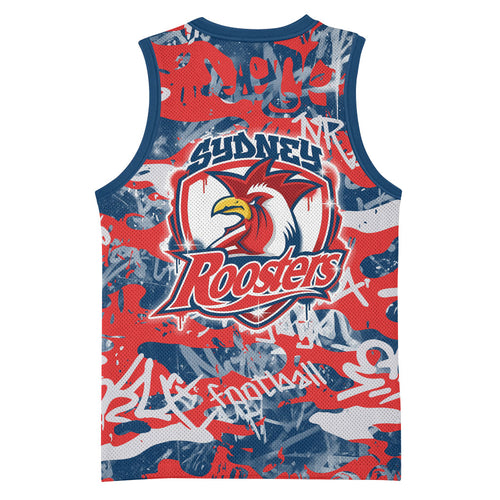 Sydney Roosters Rugby Basketball Jersey Graffiti Typography Urban Camo Abstract Street Style