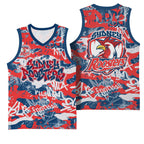 Sydney Roosters Rugby Basketball Jersey Graffiti Typography Urban Camo Abstract Street Style