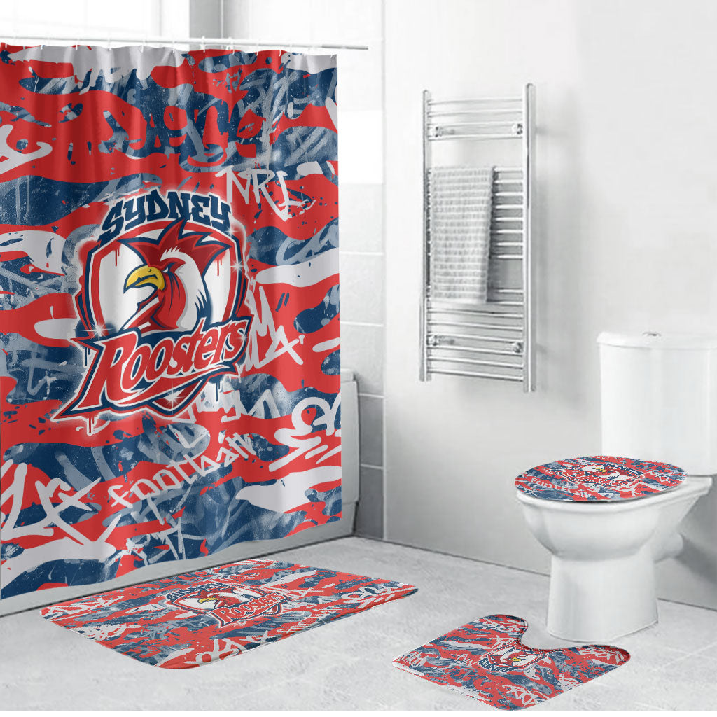 Sydney Roosters Rugby Bathroom Set Graffiti Typography Urban Camo Abstract Street Style