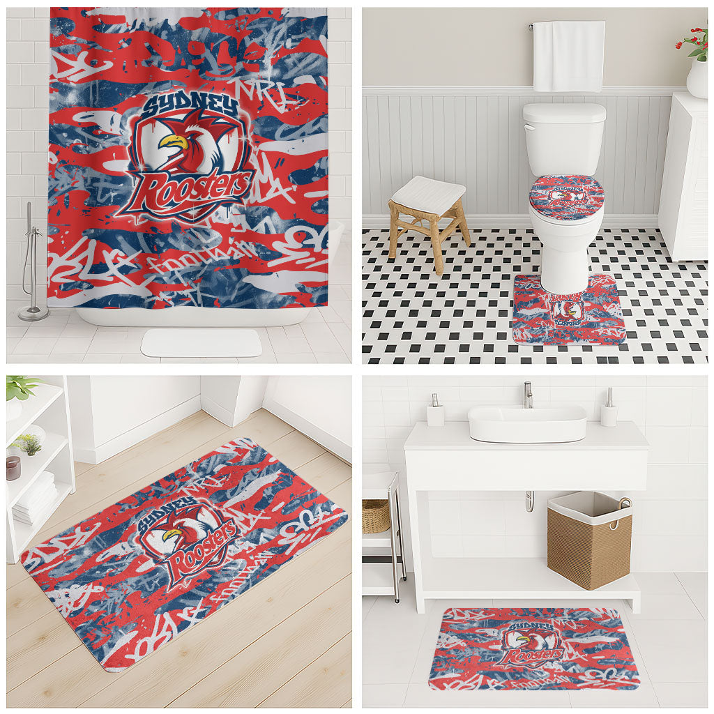 Sydney Roosters Rugby Bathroom Set Graffiti Typography Urban Camo Abstract Street Style