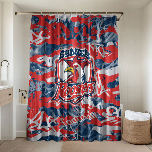 Sydney Roosters Rugby Bathroom Set Graffiti Typography Urban Camo Abstract Street Style