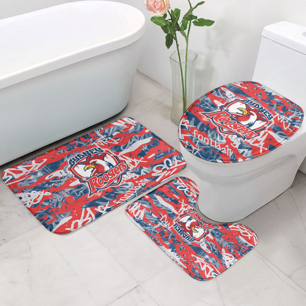 Sydney Roosters Rugby Bathroom Set Graffiti Typography Urban Camo Abstract Street Style