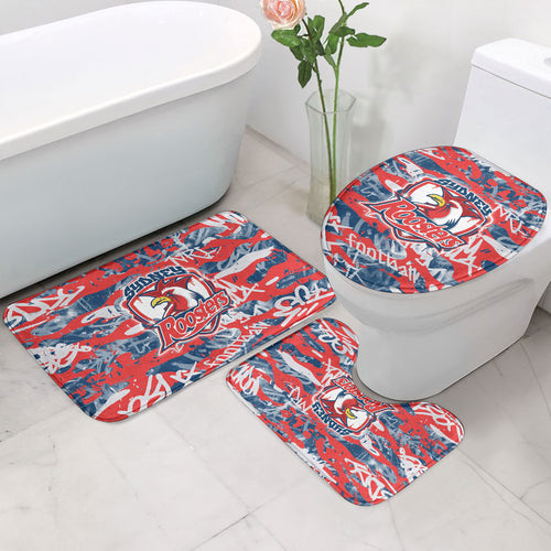 Sydney Roosters Rugby Bathroom Set Graffiti Typography Urban Camo Abstract Street Style