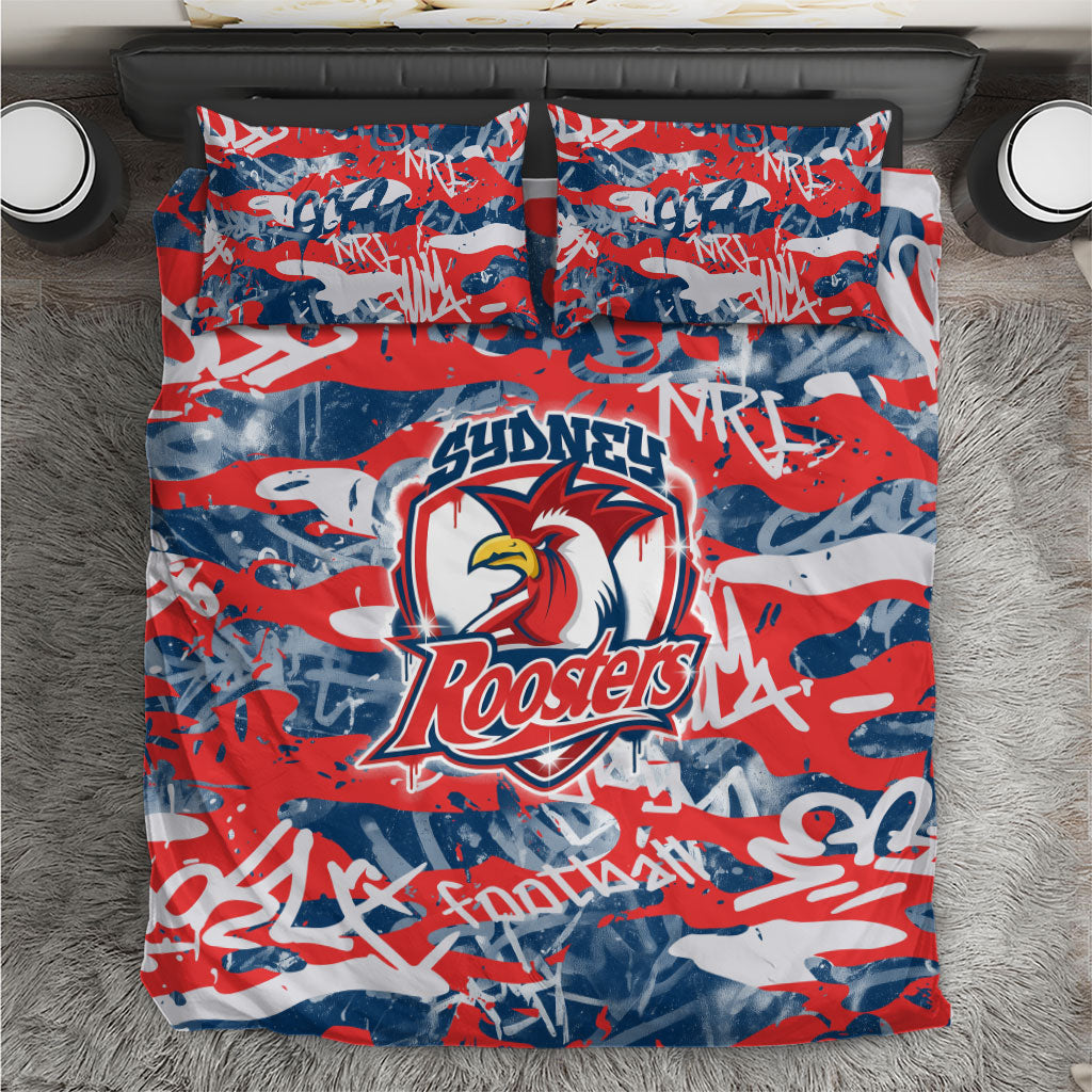 Sydney Roosters Rugby Bedding Set Graffiti Typography Urban Camo Abstract Street Style