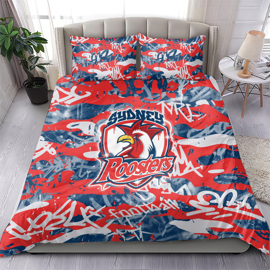 Sydney Roosters Rugby Bedding Set Graffiti Typography Urban Camo Abstract Street Style