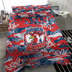 Sydney Roosters Rugby Bedding Set Graffiti Typography Urban Camo Abstract Street Style