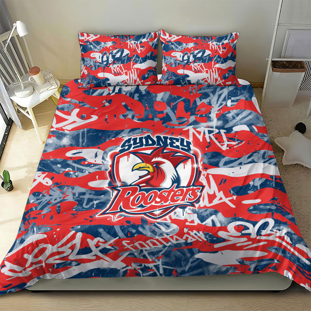 Sydney Roosters Rugby Bedding Set Graffiti Typography Urban Camo Abstract Street Style
