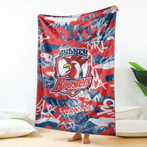 Sydney Roosters Rugby Blanket Graffiti Typography Urban Camo Abstract Street Style