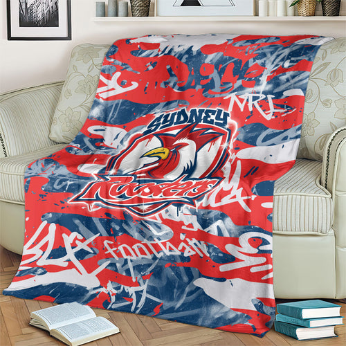Sydney Roosters Rugby Blanket Graffiti Typography Urban Camo Abstract Street Style
