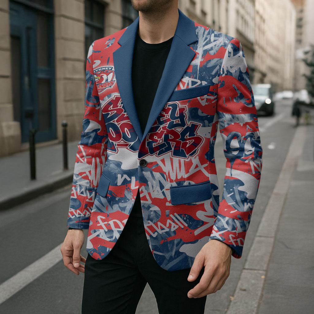 Sydney Roosters Rugby Blazer Graffiti Typography Urban Camo Abstract Street Style