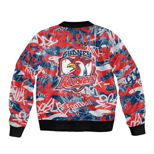 Sydney Roosters Rugby Bomber Jacket Graffiti Typography Urban Camo Abstract Street Style