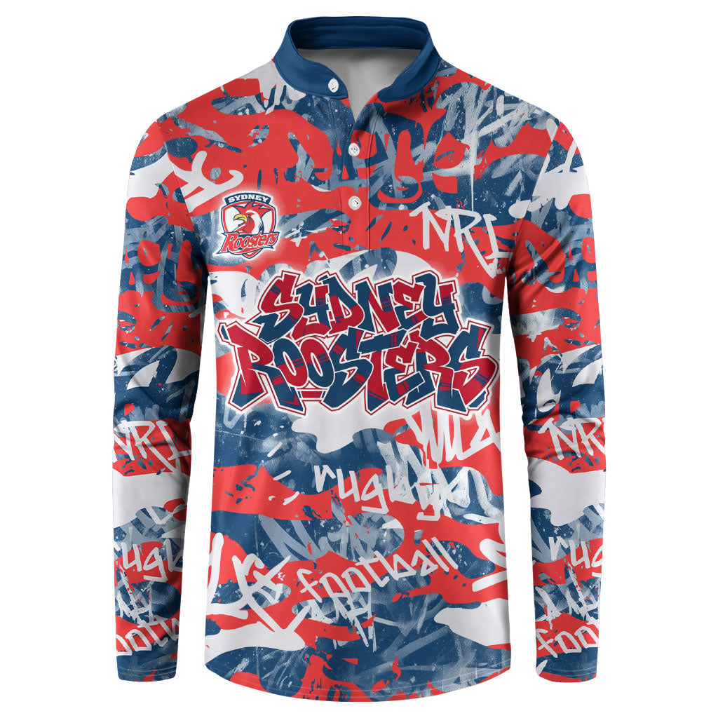 Sydney Roosters Rugby Button Sweatshirt Graffiti Typography Urban Camo Abstract Street Style