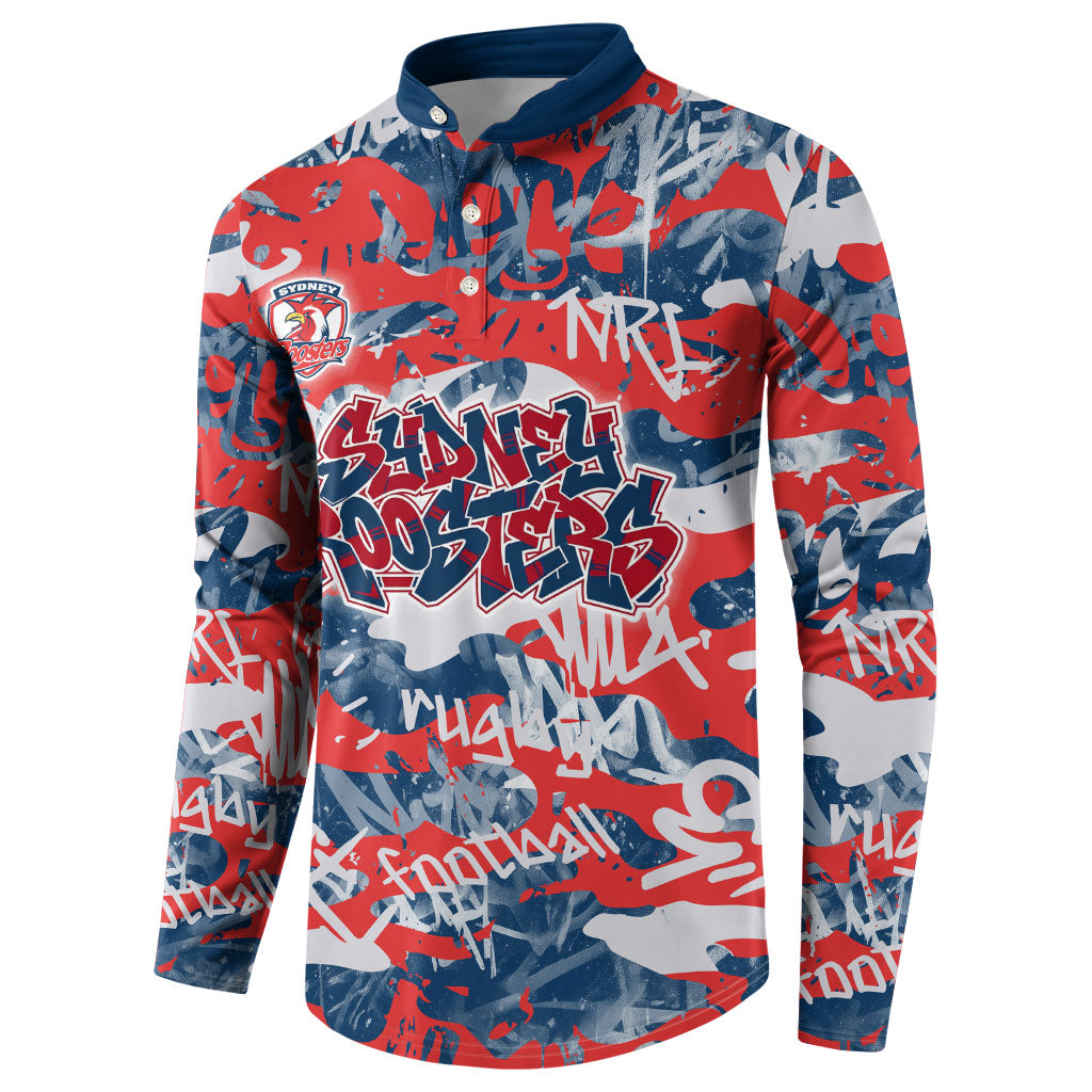 Sydney Roosters Rugby Button Sweatshirt Graffiti Typography Urban Camo Abstract Street Style
