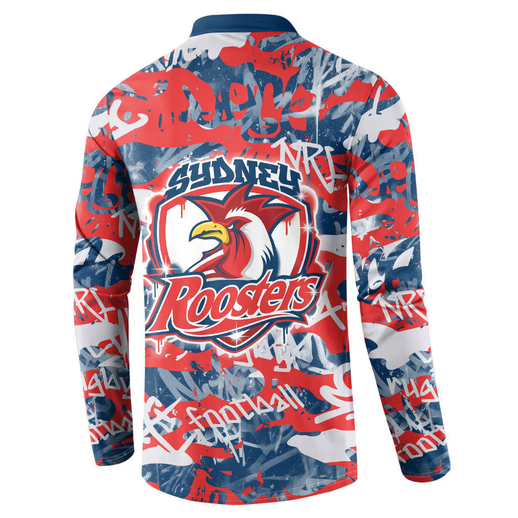 Sydney Roosters Rugby Button Sweatshirt Graffiti Typography Urban Camo Abstract Street Style