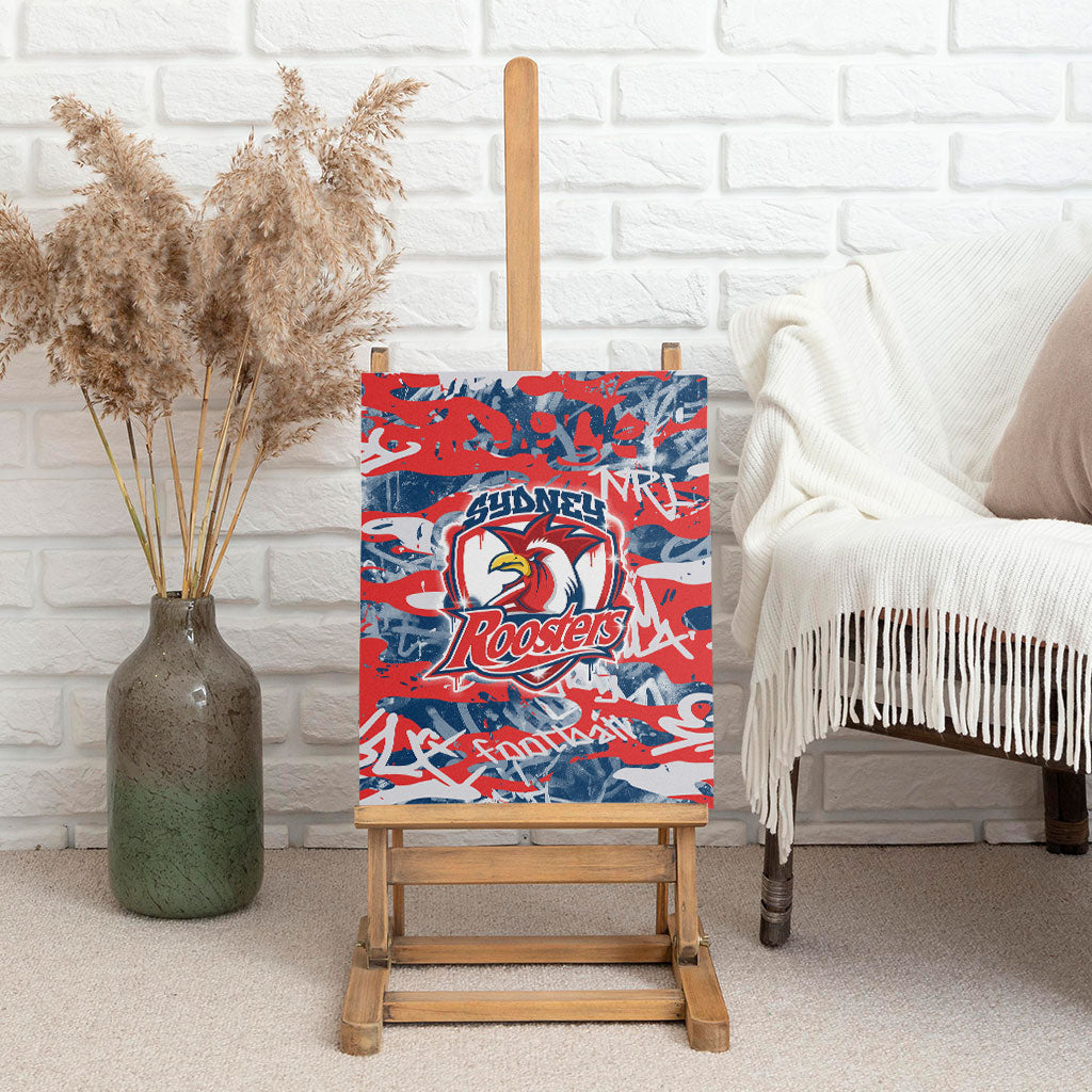 Sydney Roosters Rugby Canvas Wall Art Graffiti Typography Urban Camo Abstract Street Style