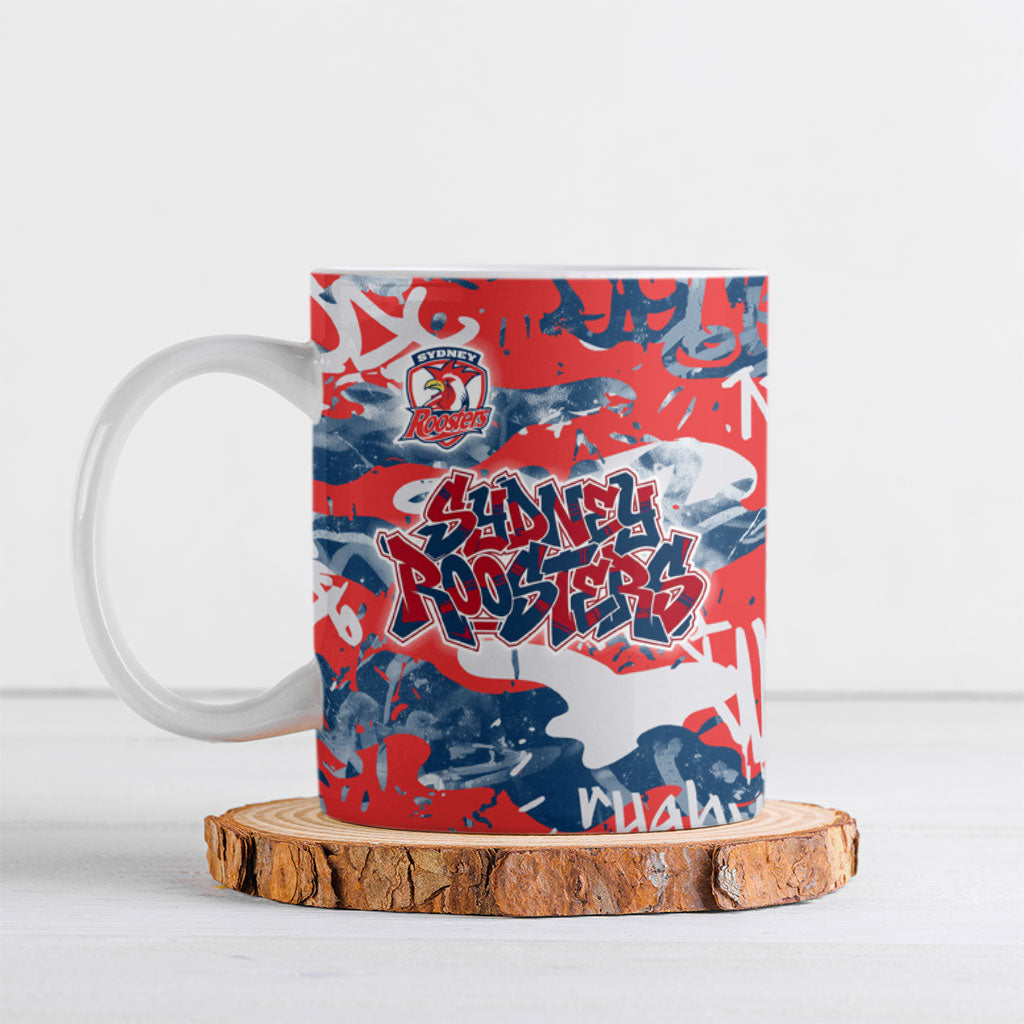 Sydney Roosters Rugby Ceramic Mug Graffiti Typography Urban Camo Abstract Street Style