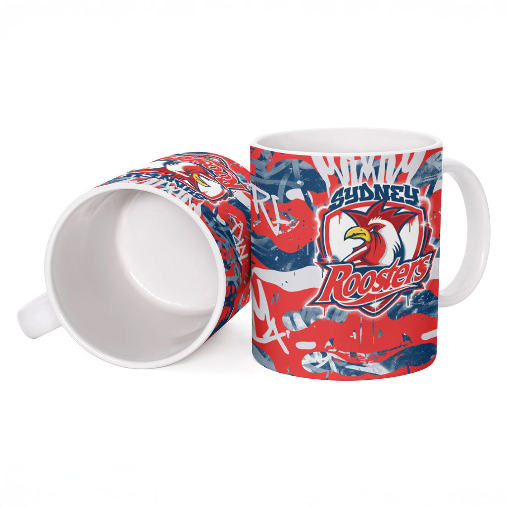 Sydney Roosters Rugby Ceramic Mug Graffiti Typography Urban Camo Abstract Street Style