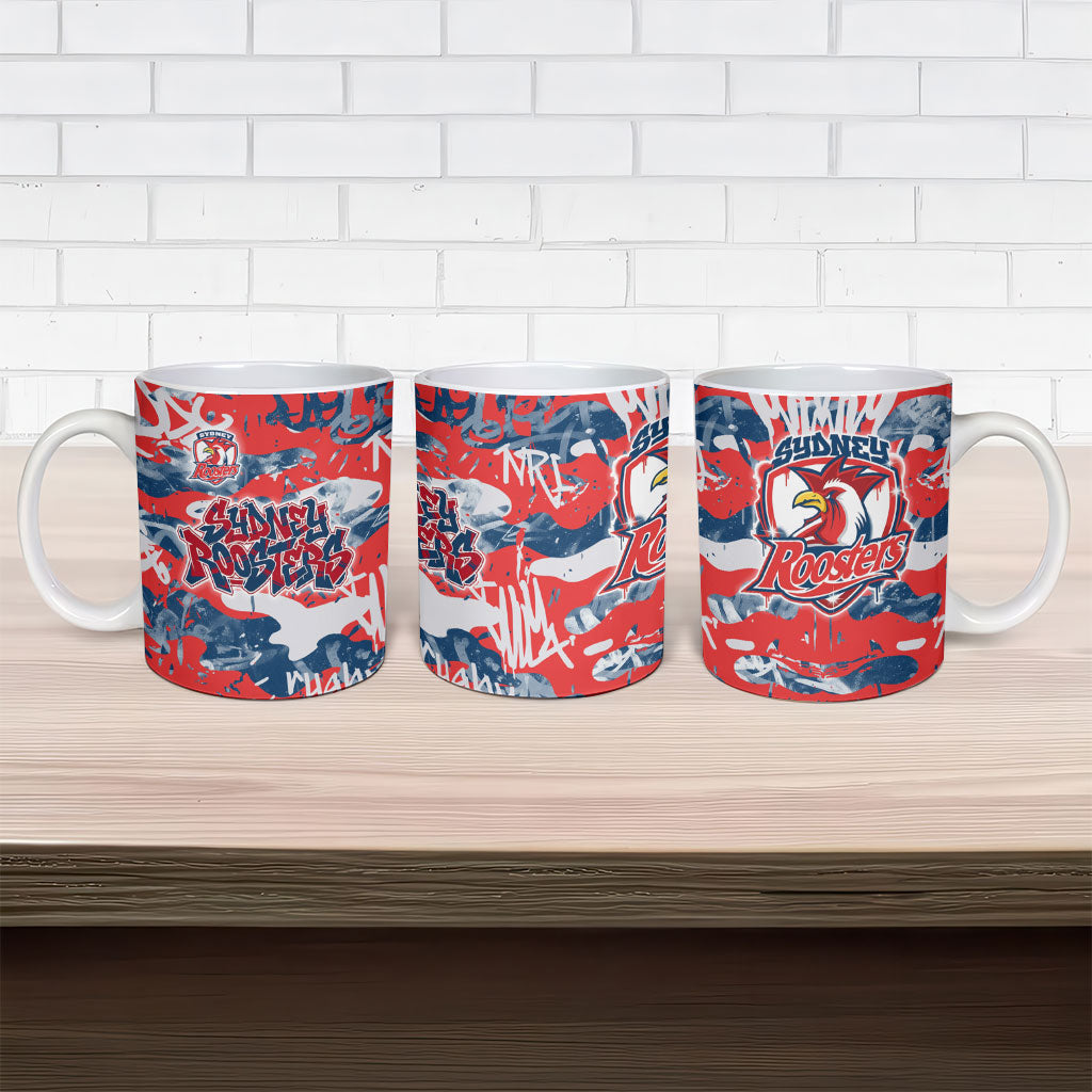 Sydney Roosters Rugby Ceramic Mug Graffiti Typography Urban Camo Abstract Street Style