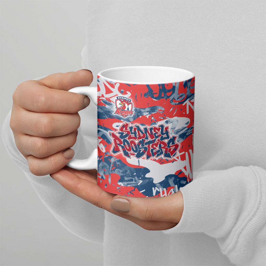 Sydney Roosters Rugby Ceramic Mug Graffiti Typography Urban Camo Abstract Street Style