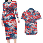 Sydney Roosters Rugby Couples Matching Long Sleeve Bodycon Dress and Hawaiian Shirt Graffiti Typography Urban Camo Abstract Street Style