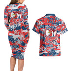 Sydney Roosters Rugby Couples Matching Long Sleeve Bodycon Dress and Hawaiian Shirt Graffiti Typography Urban Camo Abstract Street Style