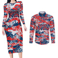 Sydney Roosters Rugby Couples Matching Long Sleeve Bodycon Dress and Long Sleeve Button Shirt Graffiti Typography Urban Camo Abstract Street Style