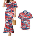 Sydney Roosters Rugby Couples Matching Mermaid Dress and Hawaiian Shirt Graffiti Typography Urban Camo Abstract Street Style