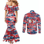 Sydney Roosters Rugby Couples Matching Mermaid Dress and Long Sleeve Button Shirt Graffiti Typography Urban Camo Abstract Street Style