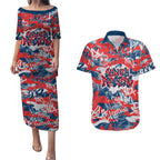 Sydney Roosters Rugby Couples Matching Puletasi and Hawaiian Shirt Graffiti Typography Urban Camo Abstract Street Style
