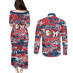 Sydney Roosters Rugby Couples Matching Puletasi and Long Sleeve Button Shirt Graffiti Typography Urban Camo Abstract Street Style
