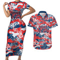 Sydney Roosters Rugby Couples Matching Short Sleeve Bodycon Dress and Hawaiian Shirt Graffiti Typography Urban Camo Abstract Street Style