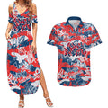 Sydney Roosters Rugby Couples Matching Summer Maxi Dress and Hawaiian Shirt Graffiti Typography Urban Camo Abstract Street Style