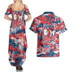 Sydney Roosters Rugby Couples Matching Summer Maxi Dress and Hawaiian Shirt Graffiti Typography Urban Camo Abstract Street Style