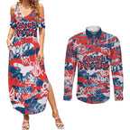 Sydney Roosters Rugby Couples Matching Summer Maxi Dress and Long Sleeve Button Shirt Graffiti Typography Urban Camo Abstract Street Style