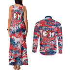 Sydney Roosters Rugby Couples Matching Tank Maxi Dress and Long Sleeve Button Shirt Graffiti Typography Urban Camo Abstract Street Style