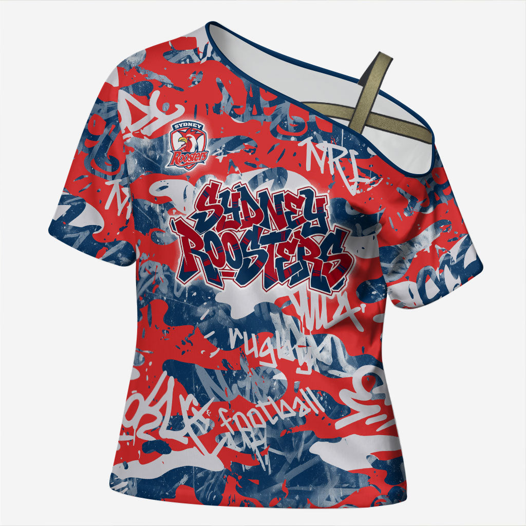 Sydney Roosters Rugby Cross Shoulder Shirt Graffiti Typography Urban Camo Abstract Street Style