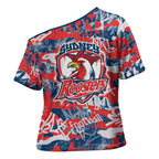 Sydney Roosters Rugby Cross Shoulder Shirt Graffiti Typography Urban Camo Abstract Street Style