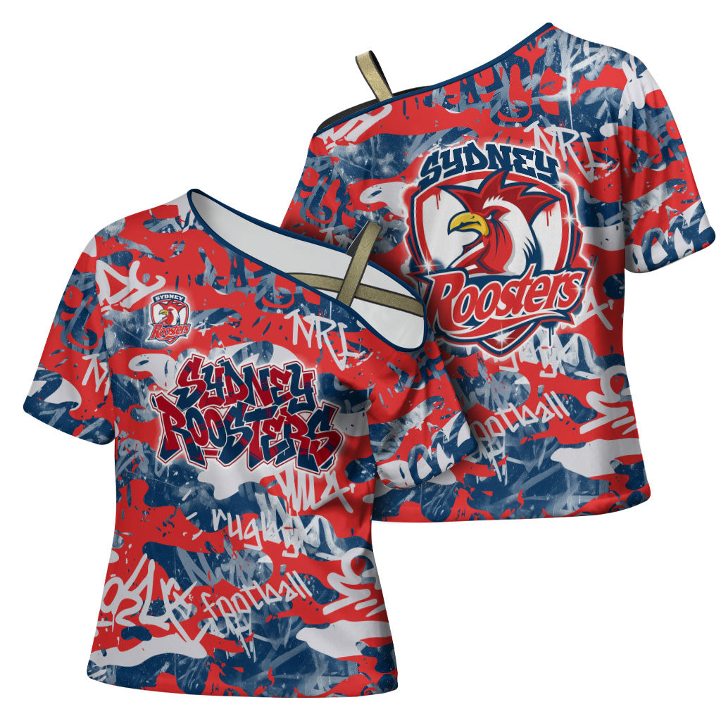 Sydney Roosters Rugby Cross Shoulder Shirt Graffiti Typography Urban Camo Abstract Street Style