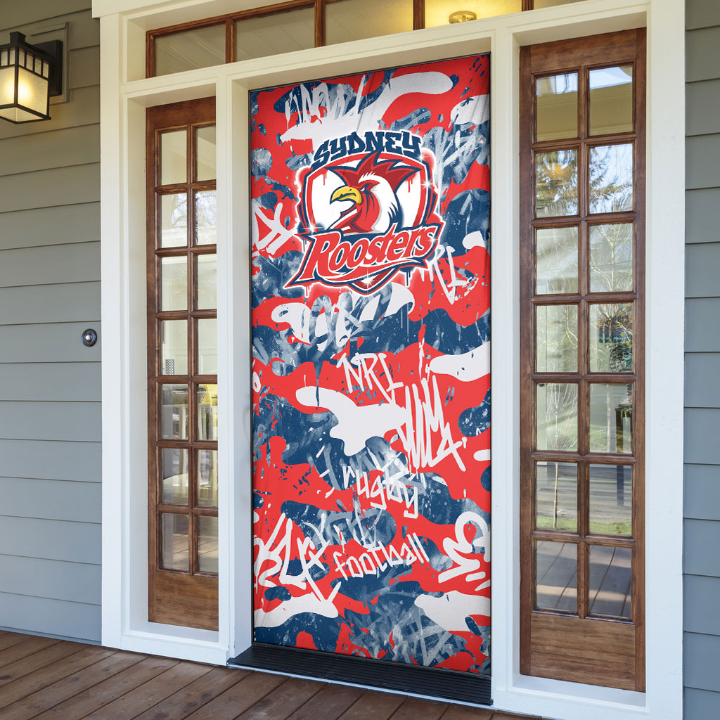 Sydney Roosters Rugby Door Cover Graffiti Typography Urban Camo Abstract Street Style