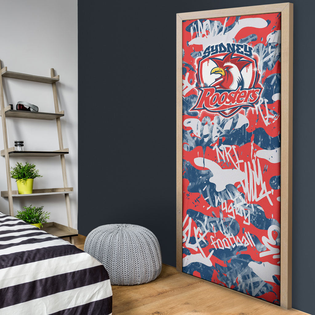 Sydney Roosters Rugby Door Cover Graffiti Typography Urban Camo Abstract Street Style