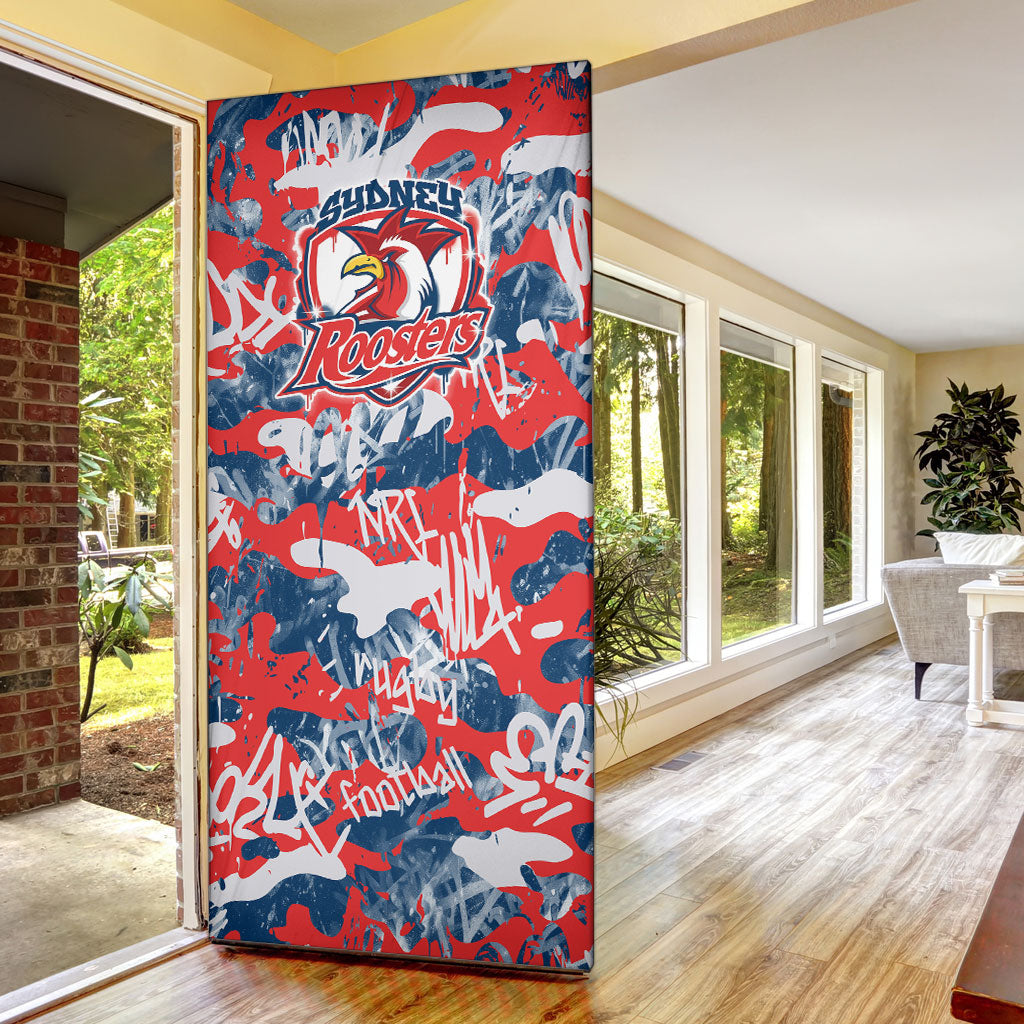 Sydney Roosters Rugby Door Cover Graffiti Typography Urban Camo Abstract Street Style