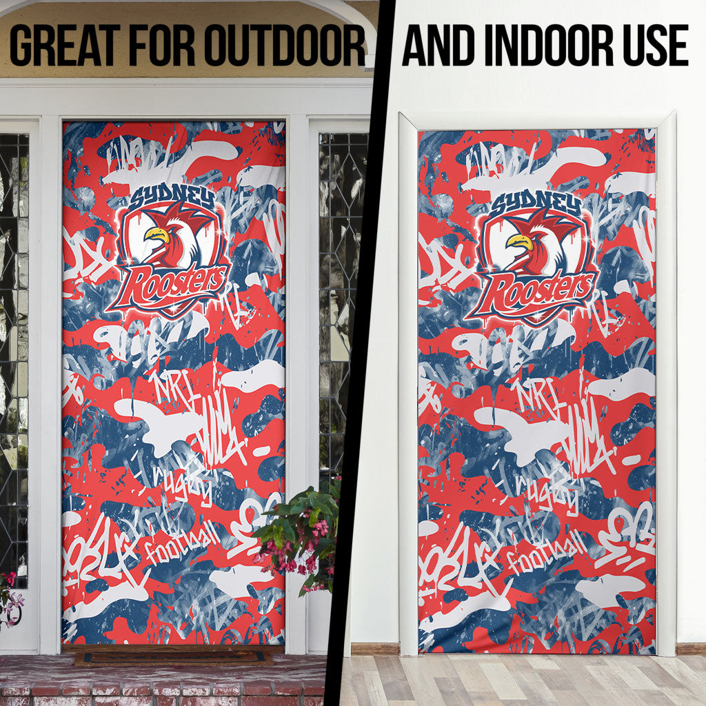 Sydney Roosters Rugby Door Cover Graffiti Typography Urban Camo Abstract Street Style