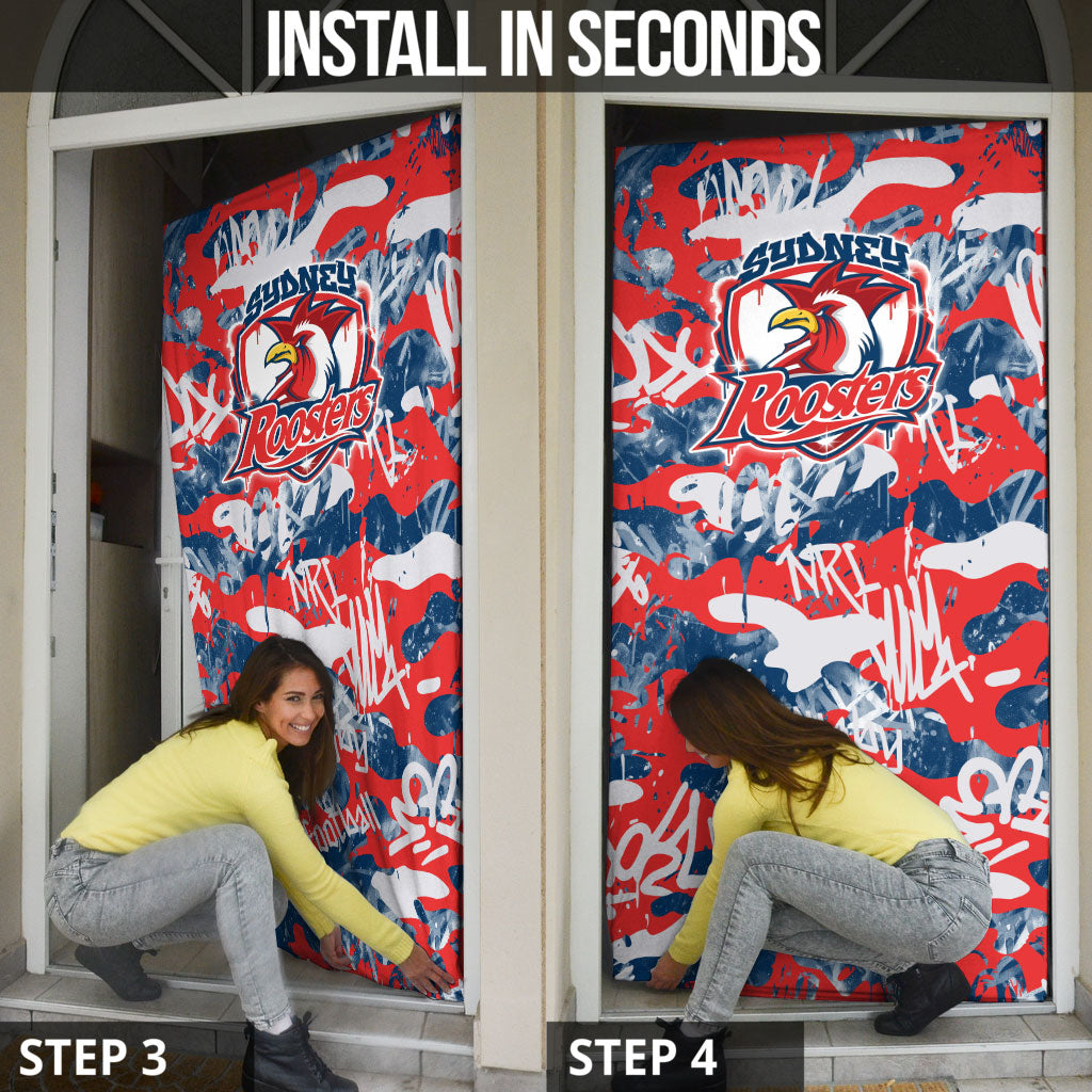 Sydney Roosters Rugby Door Cover Graffiti Typography Urban Camo Abstract Street Style