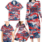 Sydney Roosters Rugby Family Matching Long Sleeve Bodycon Dress and Hawaiian Shirt Graffiti Typography Urban Camo Abstract Street Style