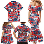Sydney Roosters Rugby Family Matching Mermaid Dress and Hawaiian Shirt Graffiti Typography Urban Camo Abstract Street Style
