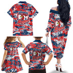 Sydney Roosters Rugby Family Matching Off The Shoulder Long Sleeve Dress and Hawaiian Shirt Graffiti Typography Urban Camo Abstract Street Style